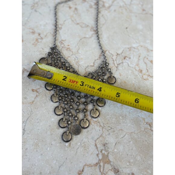 Vintage-Inspired tribal Silver-Tone Bib Necklace With Layered Coin Pendant Desig - Picture 5 of 9